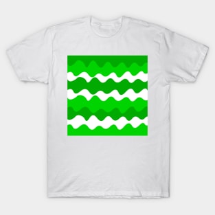 Green and white horizontal waves pattern T-Shirt